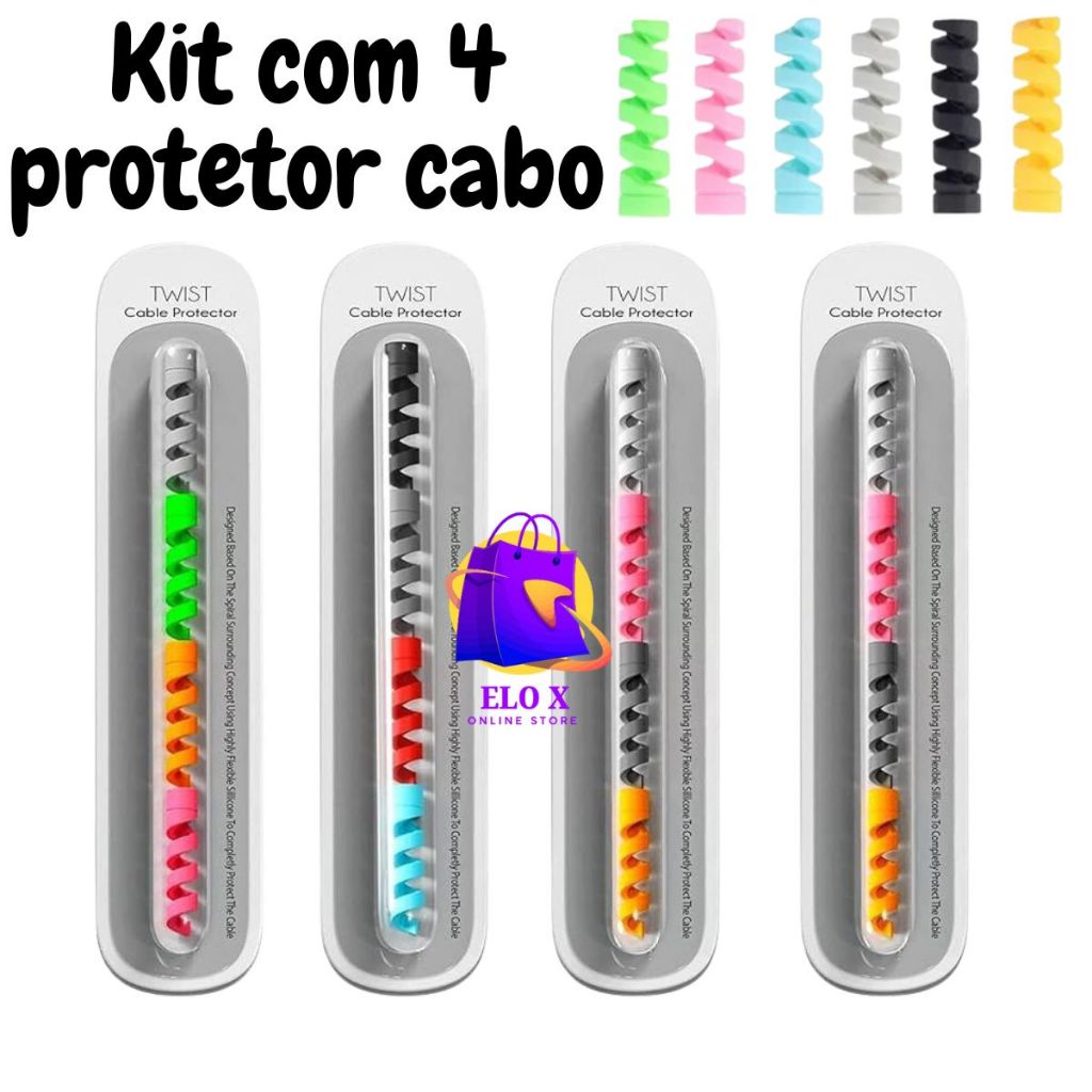 Kit 4 Unidades Protetores Cabo de Celular Em Aspiral Fone de  Ouvido  Protege Organiza  Carregamento
