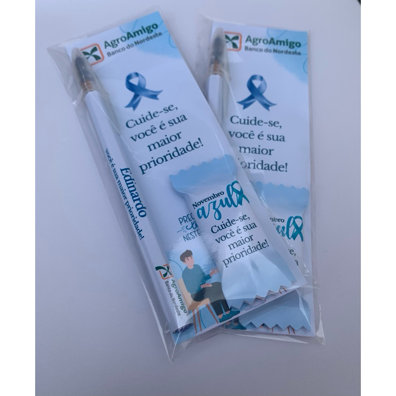 Marcador de Página com Caneta e Bala Personalizada novembro azul personalizamos em qualquer tema