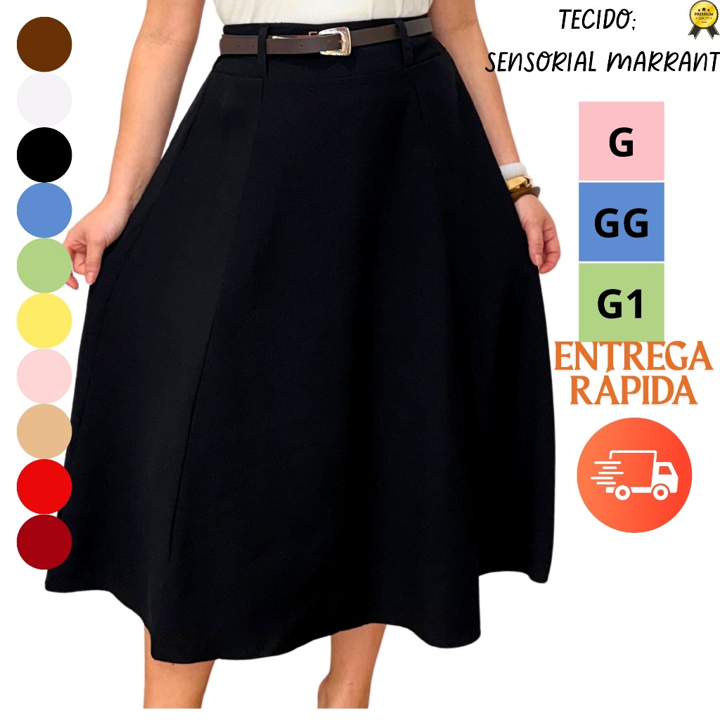 Saia Midi Evangélica Plus Size com Tecido Sensorial Confortável em Oferta na Shopee