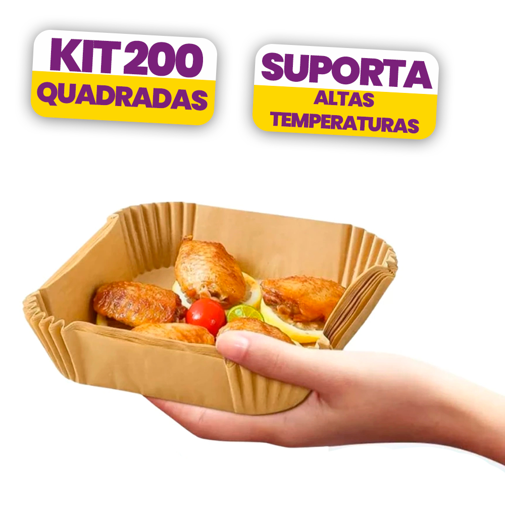 Kit 200 Formas De Airfryer Descartável Antiaderente De Papel Cozinha Modelos Redondo E Quadrado
