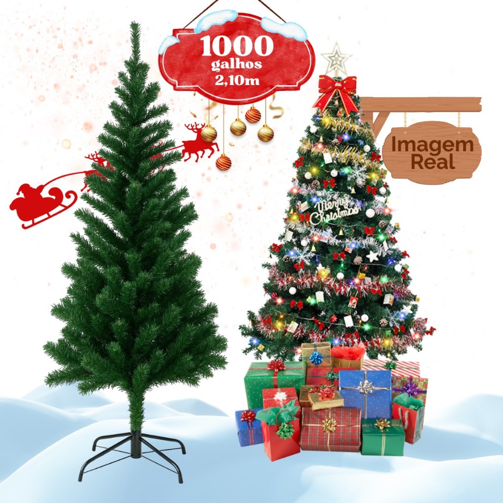 Árvore De Natal 2,10m Tradicional 1000 Galhos Verde Grande Pinheiro Canadense Luxo Cheia Kizumba em Oferta na Shopee