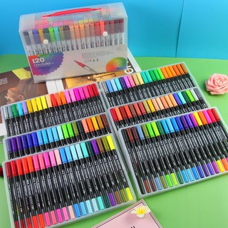 Kit 12/24/36/60/80 Cores Caneta 2 em 1 Brush Lettering e Ponta Fina Dual Pen Canetinha Colorir Desenho em Oferta na Shopee