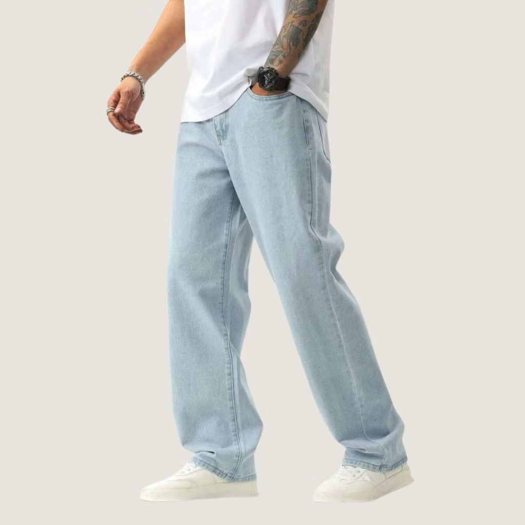 CALÇA JEANS BALÃO E RETA BOCA LARGA ESTILO SKATE em Oferta na Shopee