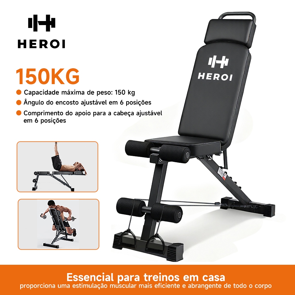 HEROI Banco de Musculação 150kg, Encosto Ajustável 6 Posições - Dobrável