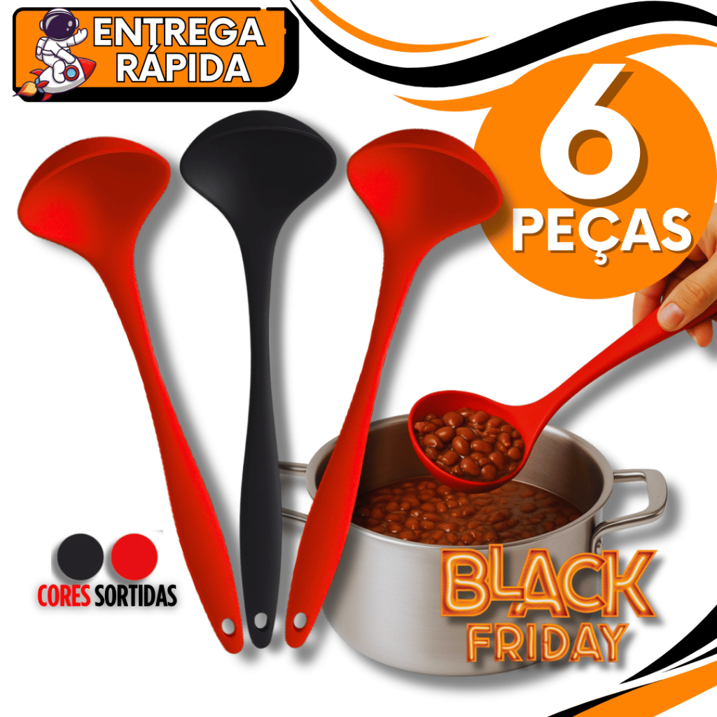 Utensílios em Silicone 06 Unidades - Concha de Silicone  Para Cozinha Serve Grandes Porções Multifuncional Utilidades