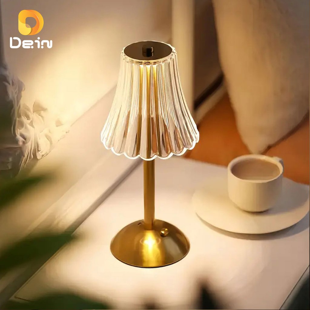 Luminária Retrô de Mesa LED Recarregável com Cúpula Transparente e Controle por Toque Dour...