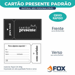 Vale Presente Padrão C2S 300g Frente e Verso | Cores Preto ou Rosê | 50, 100 ou 200 Unidades em Oferta na Shopee