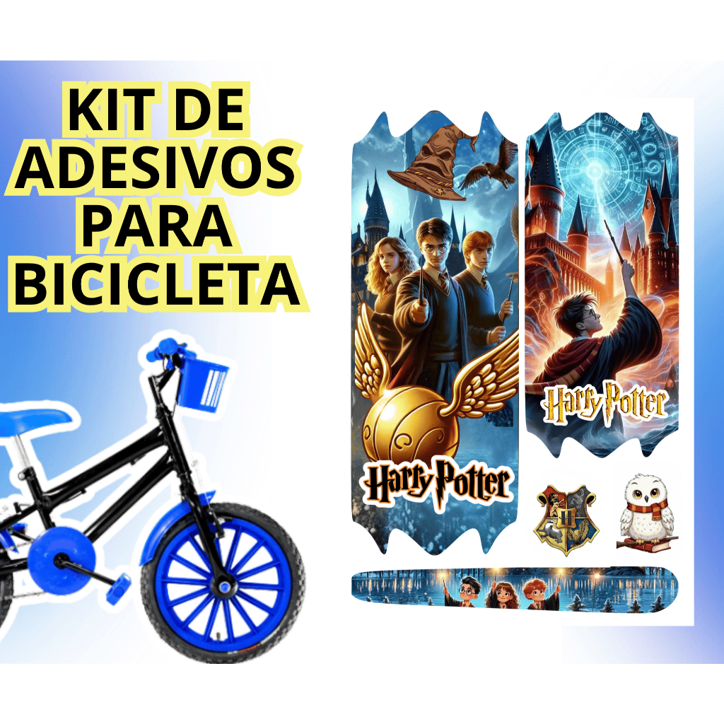 Kit Adesivos para Bicicleta Harry Potter ⚡ Aros 12 a 24 e 26 a 29 | Decoração Criativa Bike Infantil e Adulto | Vinil Pr
