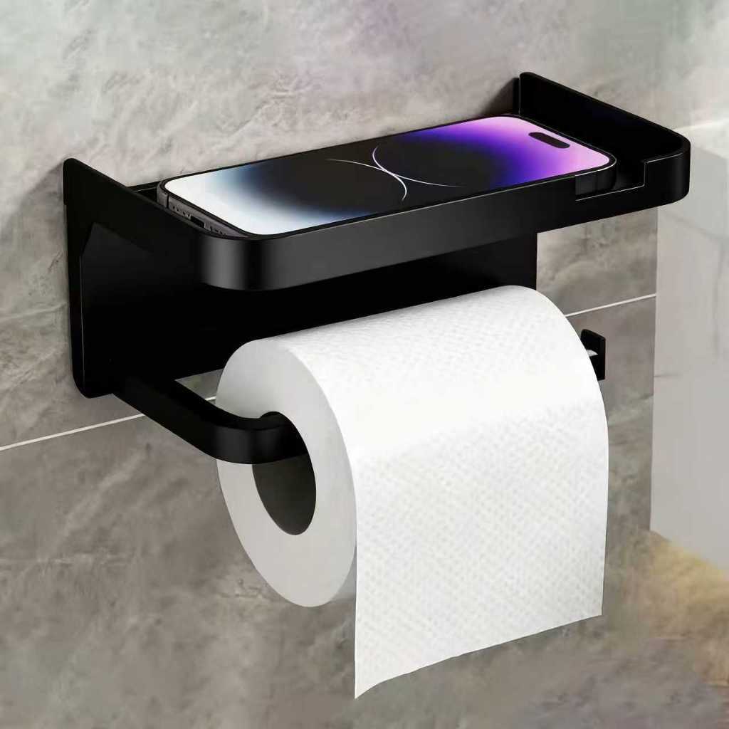 Suporte para papel higiênico do banheiro — fixação na parede sem furo, com suporte para celular