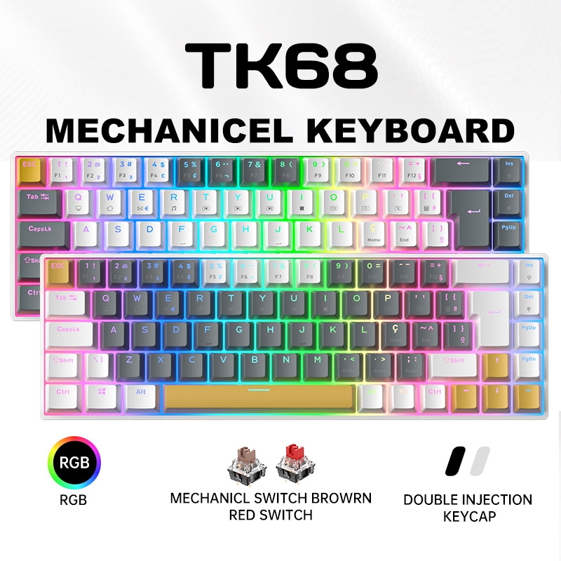 ZIFRIEND TK68 Teclado Mecânico Gamer 65% RGB ABNT2 Hot Swap Switch Bronw Red Presente pc gamer NKRO