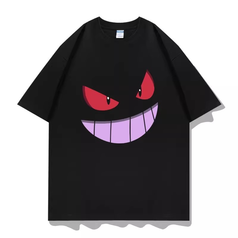 Camiseta plus size com estampa do Gengar, apresentando personagens de anime/Pokémon, 100% algodão, gola redonda. em Oferta na Shopee