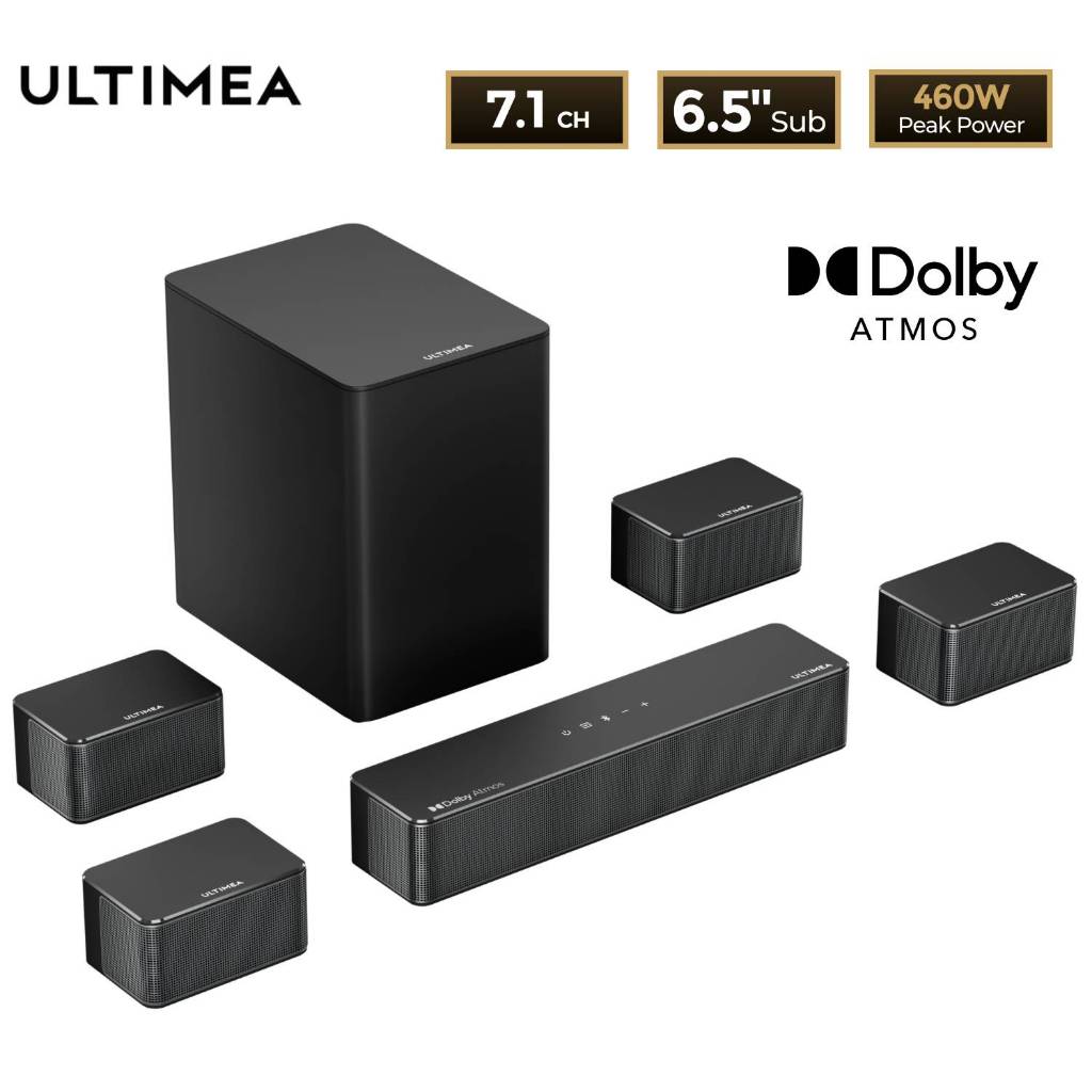 Soundbar ULTIMEA Poseidon D80 7.1 Dolby Atmos  Home Theater – 460W Surround 3D com Subwoofer Sem Fio e Controle via App