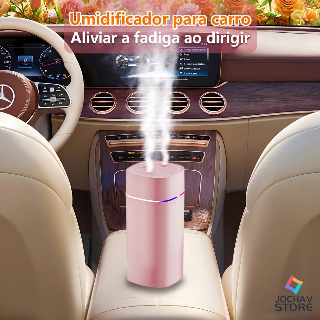 Umidificador De Ar E Aromatizador Grande 600ml Ultrassônico Escritório ​Aromatizador Usb Com Bico Duplo Portátil Led