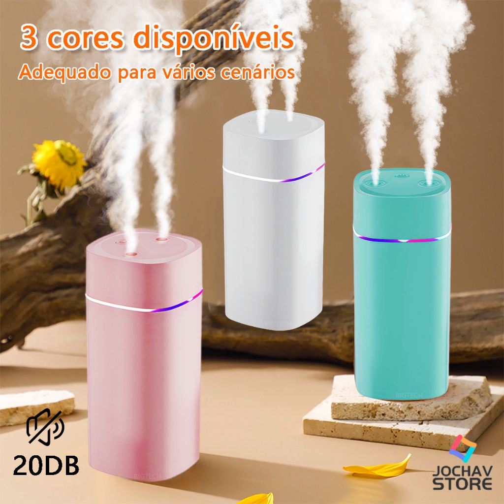 Umidificador De Ar Ultrassônico Grande ​Aromatizador Usb Com Bico Duplo Portátil Led De Ambiente 600ml