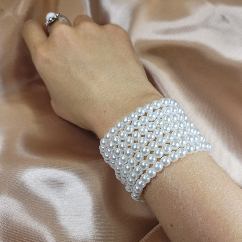 Kit 4 a 12 Pulseiras De Pérolas 6mm Cor Branco Bracelete Feminino PROMOÇÃO