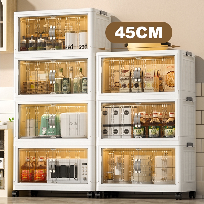 haosin Caixa Organizadora Armario Armazenamento Dobrável Empilhavel Com Porta Rodinhas Multiuso 3/4 Portas