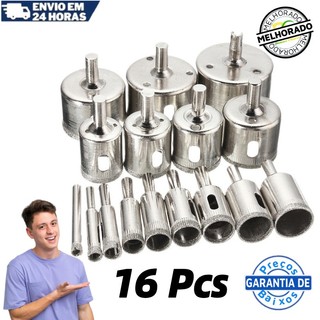 Kit 16 Brocas Diamantadas Serra Copo furar Vidro Granito Ceramica 6-50 mm kit ferramentas