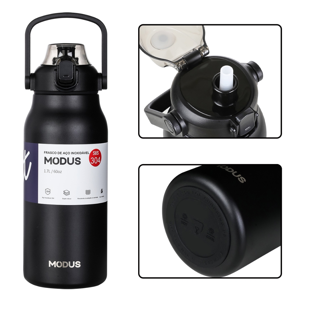MODUS Garrafa de Água Isolada A Vácuo De Aço Inoxidável 1700ml Garrafa Térmica Com Canudo em Oferta na Shopee