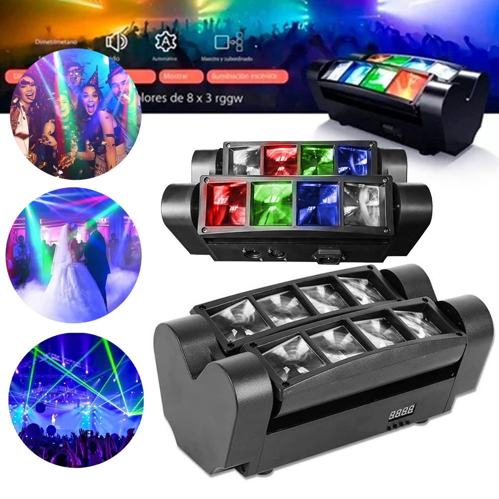 Moving Head LED Colorido Mini Spider Beam 8 LEDs Rgbw Dmx Com Strobe Sensor De Som E Automático
