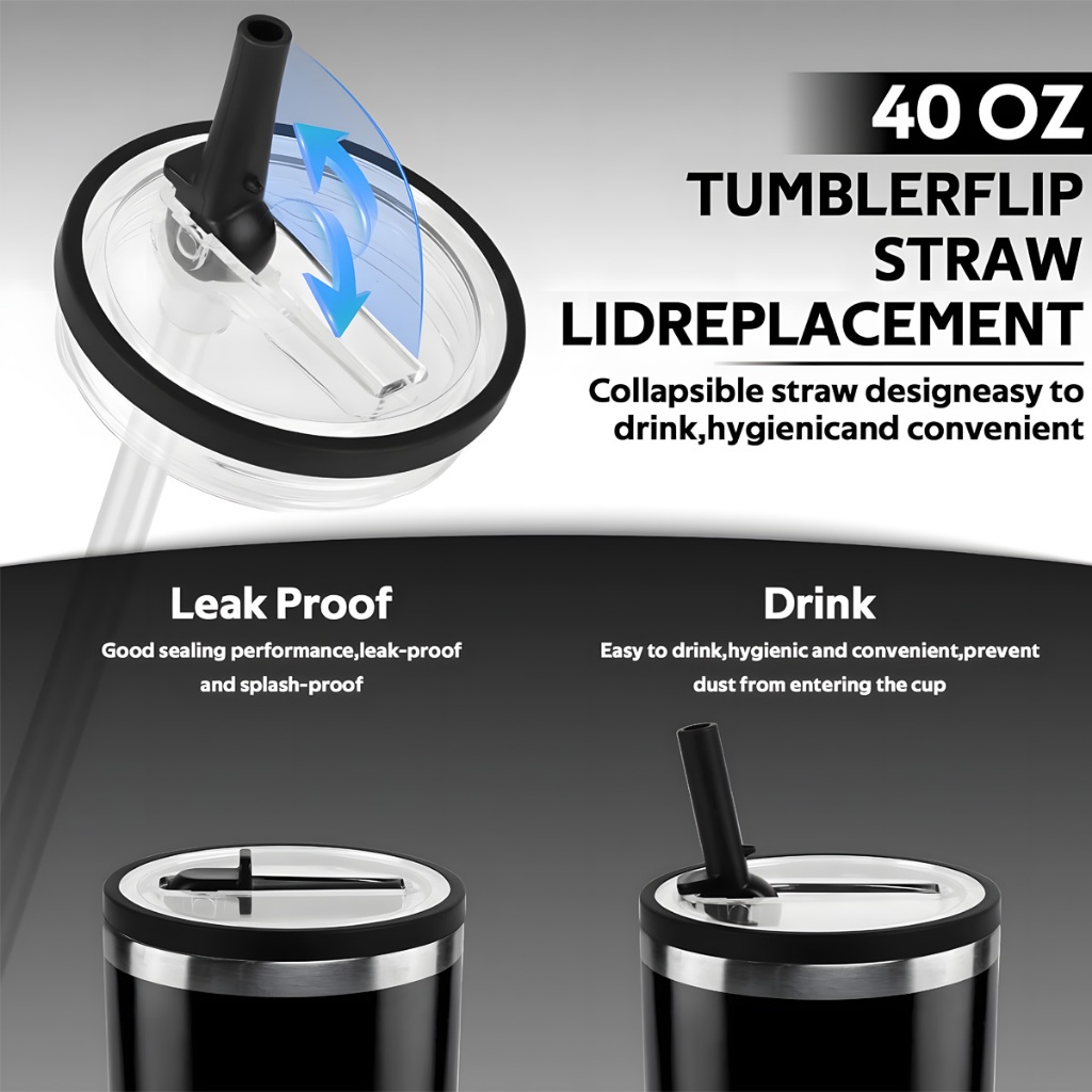 Tampa de Canudo Flip com Canudo Incluso - Transparente, para Garrafa Térmica de 40oz/1200ml