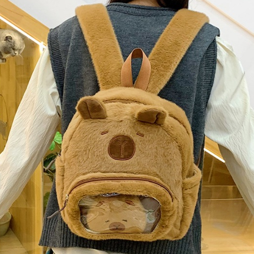 Mochila Escolar Capivara para Crianças de Pelúcia Fofa e Macia Kawaii
