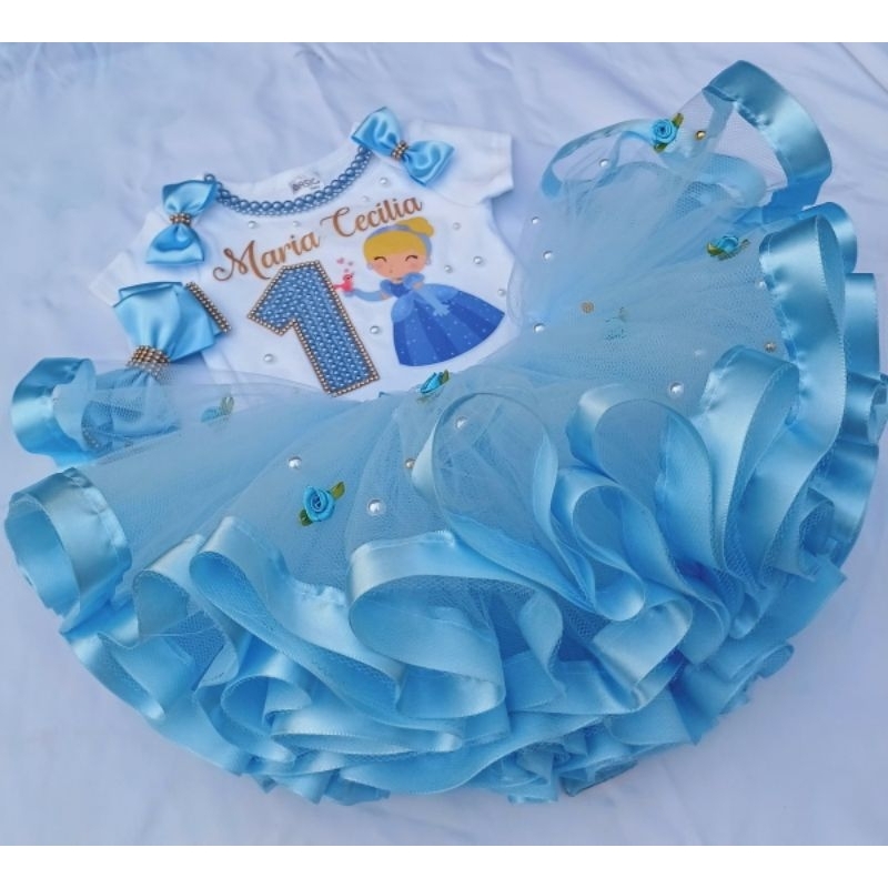 Kit Infantil Body personalizado  Body com Nome + Saia de Tule com Laços e Pérolas  Roupa de Festa Princesa Bebê