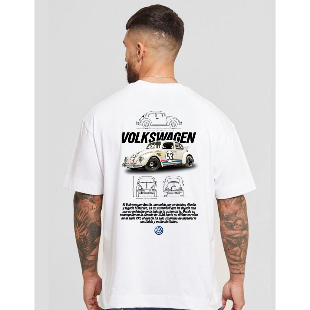 Camiseta Oversized Volkswagen Beetle Fusca Herbie Carro Casual Algodão Lisa Reta Envio Imediato