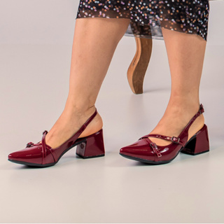 Sapato Slingback Bico Fino Feminino Salto Grosso em Oferta na Shopee