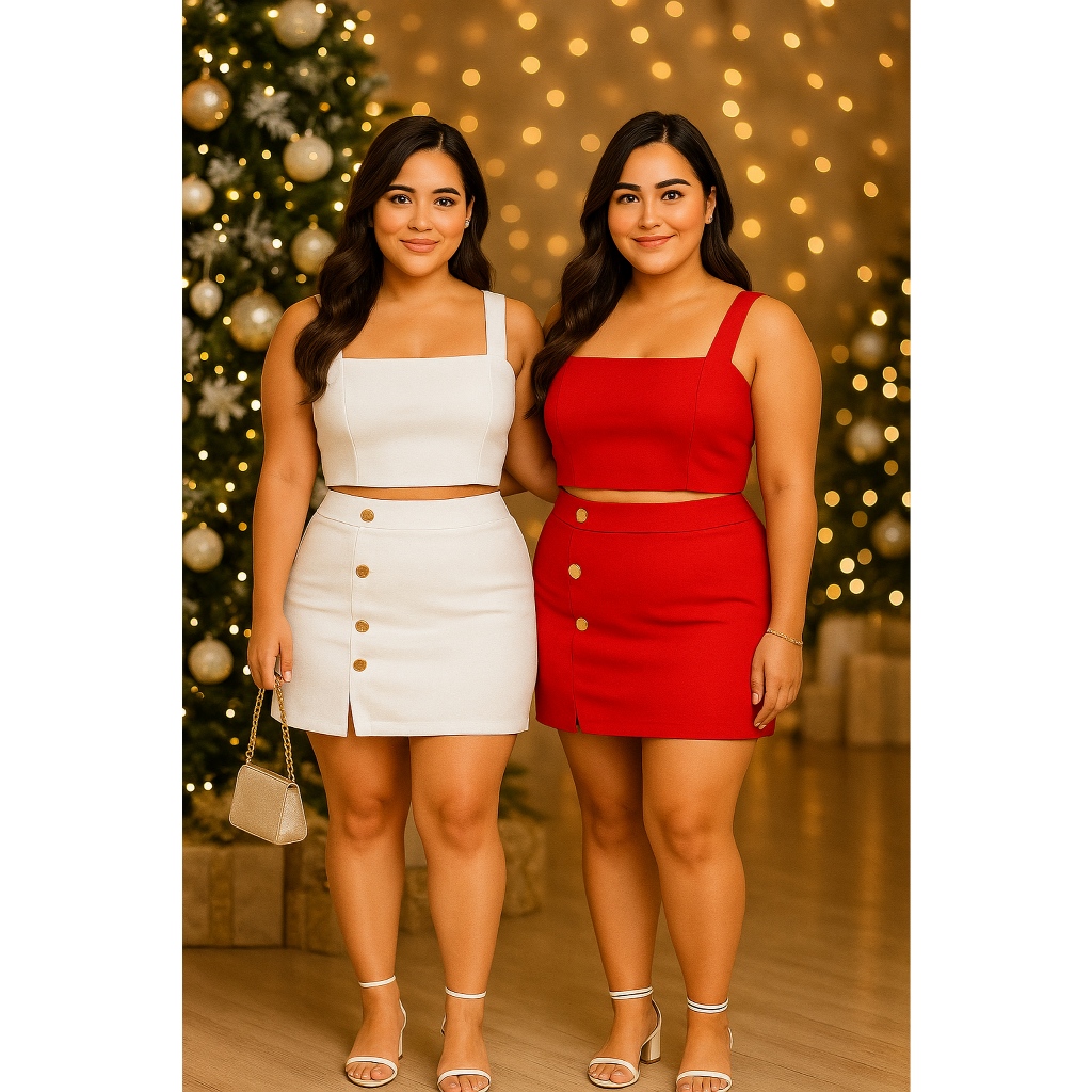 Conjunto Feminino Plus Size Para Natal, Final de ano, reveillon G GG G1 G2 | Cropped e Sho...