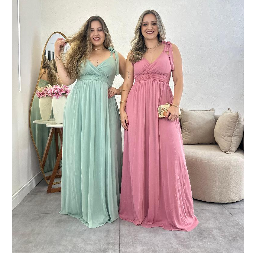 Vestido  de Festa Femenino Amarrar no ombro Elegante para Casamento, Madrinhas e Convidadas