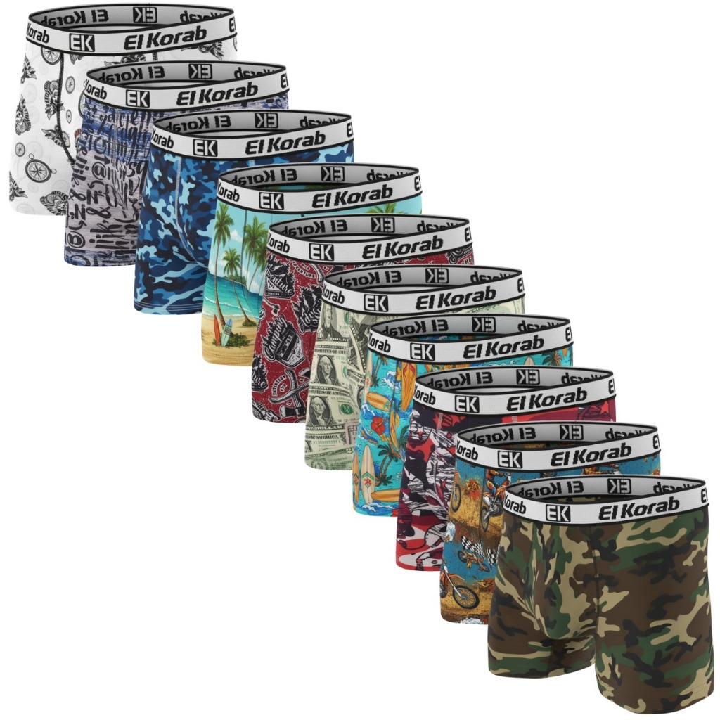 Kit 10un Cueca Masculina Boxer Box Adulto Microfibra Estampada Direto Fábrica El Korab Original em Oferta na Shopee