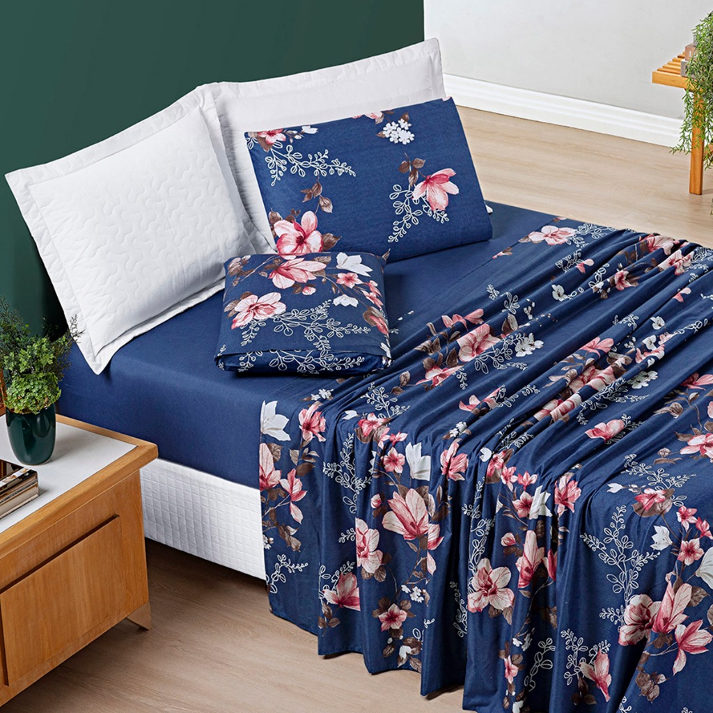Jogo de Cama 03 OU 04 Peças Solteiro, Casal, Queen OU King 200 Fios Micropercal Estampado Avere