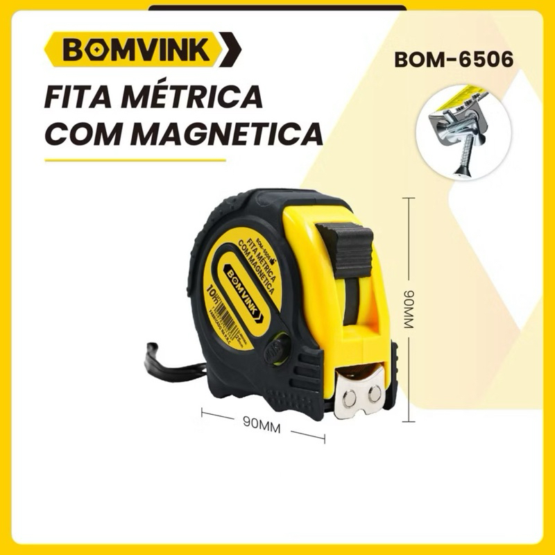Trena Fita Métrica 5M 25mm Emborrachada Magnetica Com Trava Alça Portátil Profissional Premuim