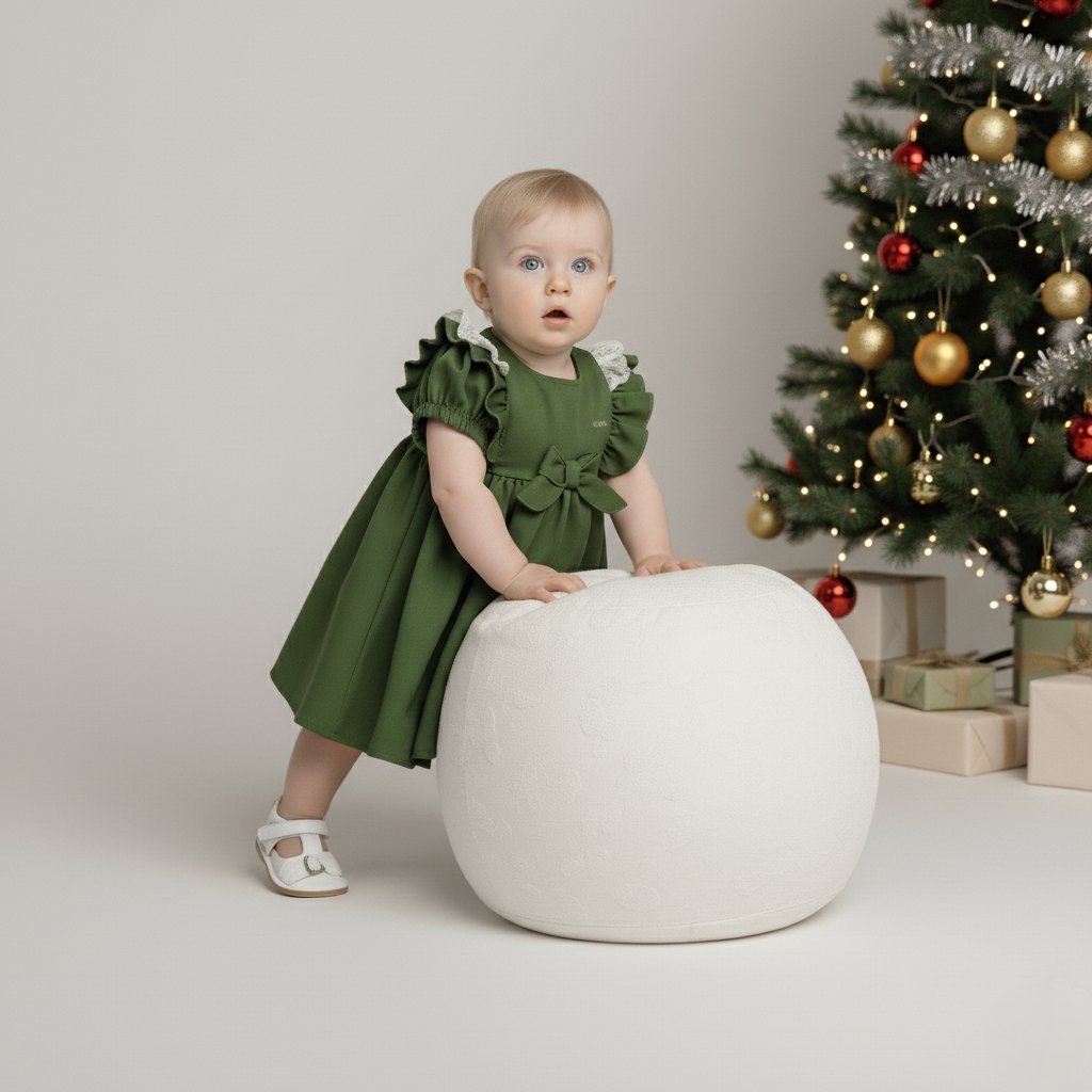 Vestidinho Bebê Menina Verde Natalino Luxo Com Renda Charme Encanto Presente Para Festa