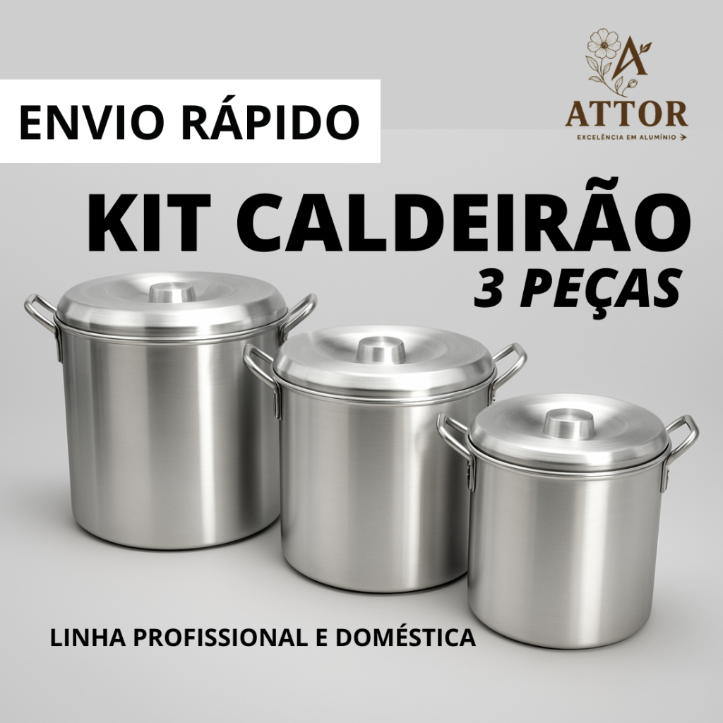 KIT COM 3 CALDEIRÃO 18/20/22 CALDEIRÃO HOTEL UNIDADE LATA DE ARMAZENAR CARNE NA BANHA LATÃO COM TAMPA ALUMINIO REFORÇADO em Oferta na Shopee