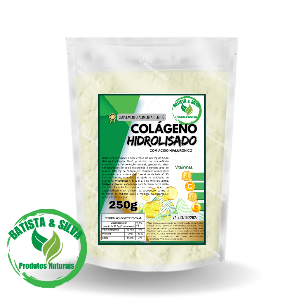 Colágeno Hidrolisado 250g - Rico em Vitaminas A, C, D, E