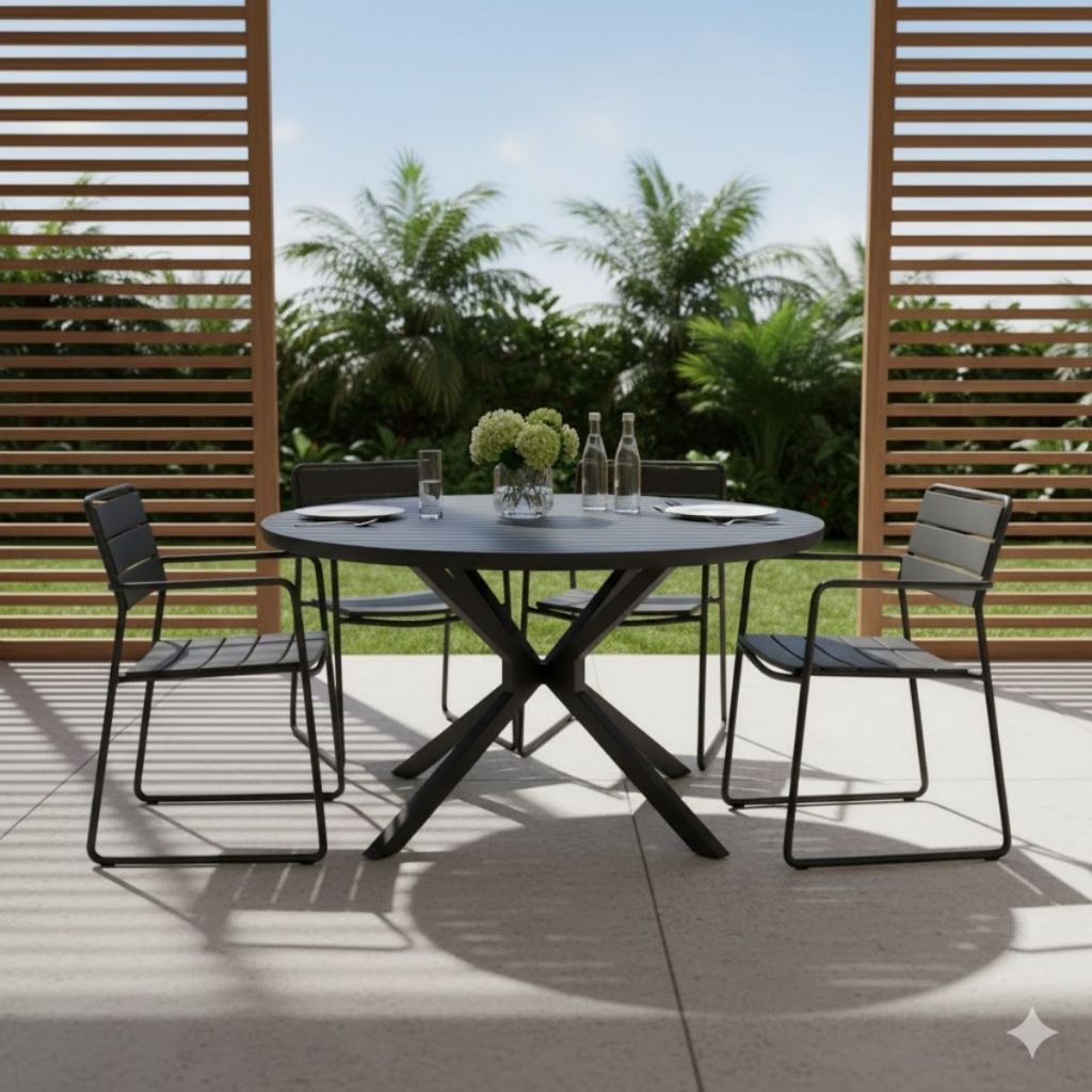 Mesa Capri 100cm Redonda em Alumínio Resistente ao Tempo Barzinho Restaurante Área Gourmet