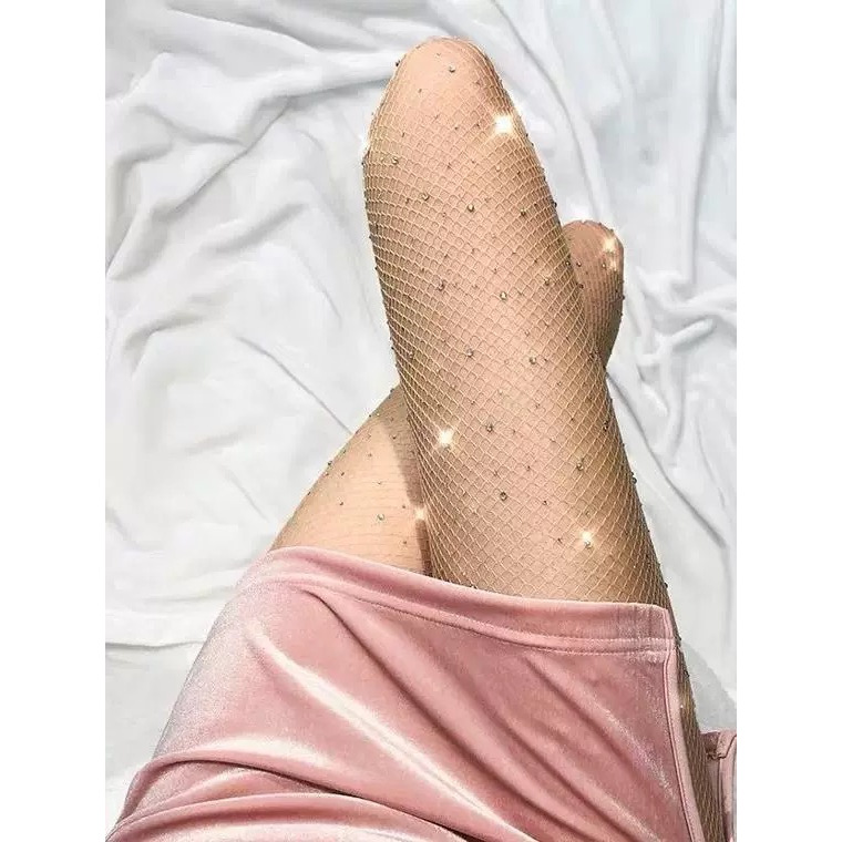 Meia Calça feminina Arrastão Com Strass de brilho Moda 8501-1 em Oferta na Shopee