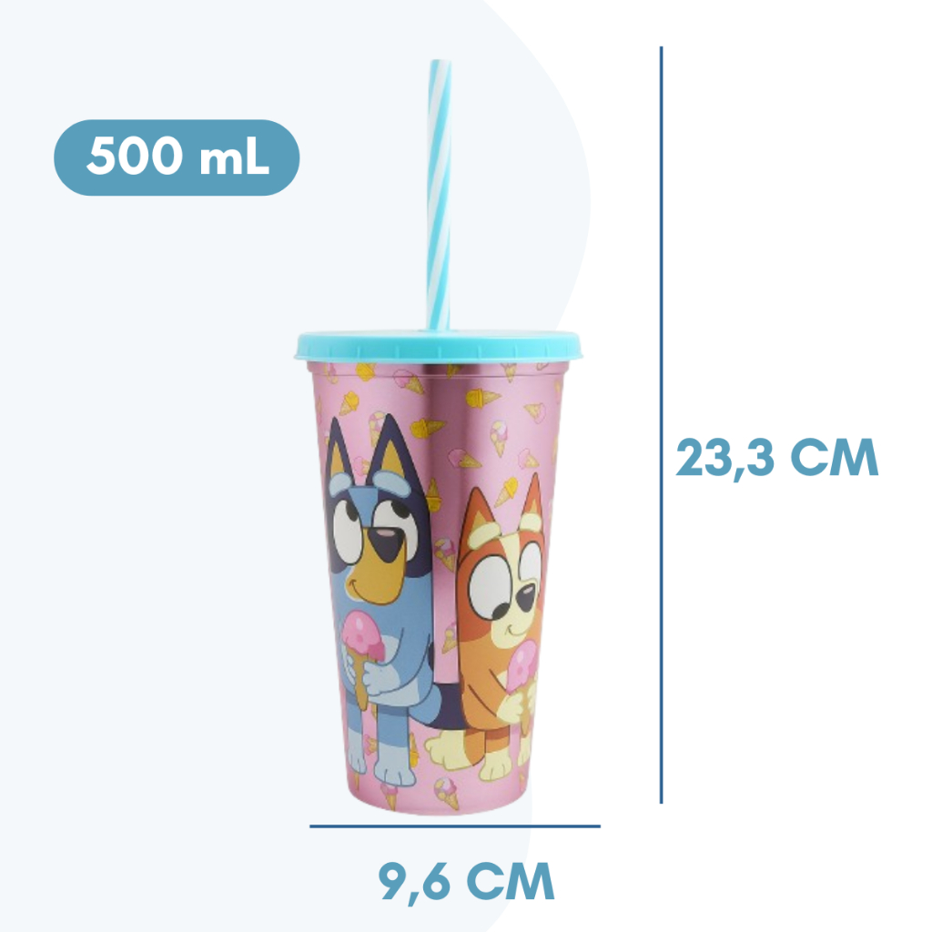 Kit Bluey Lembrancinha Copo Plástico com Canudo 500 mL Festa Aniversario Infantil Plasútil