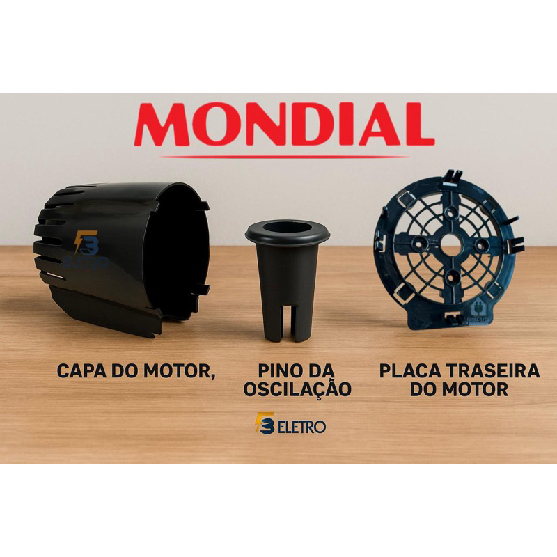 Capa do Motor + Pino Oscilação + Placa Traseira da Grade Ventilador Mondial 30cm e 40cm Originais Pretos