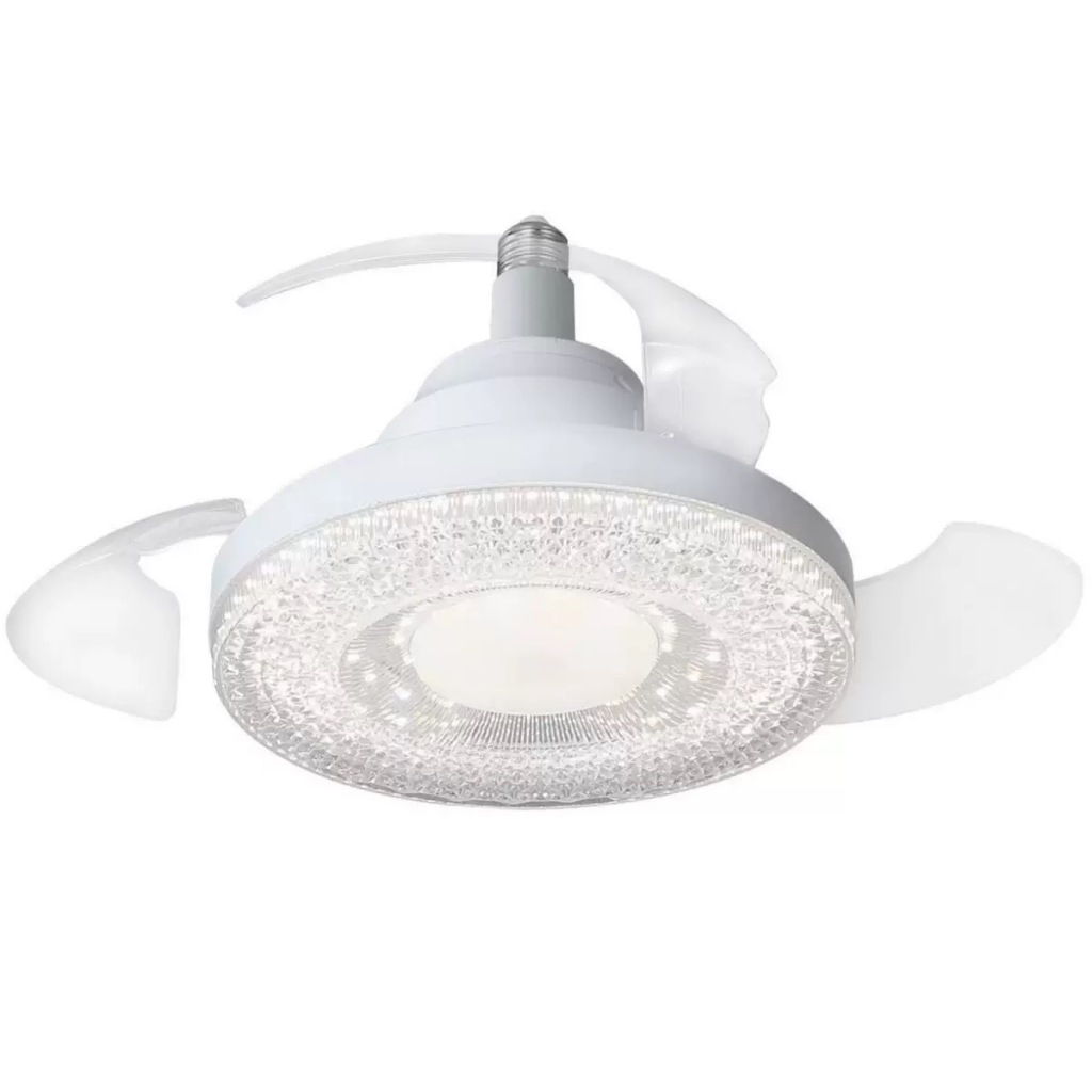 Ventilador De Teto Retratil 80W Lâmpada 3 Cores E27 Silencioso Bivolt Com Controle