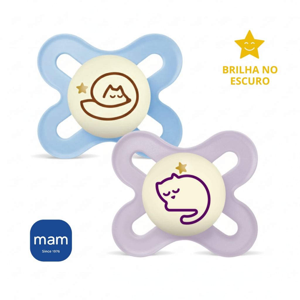 Chupeta MAM 0-2 meses Brilha no Escuro de Silicone Menino e Menina Chupeta Recém Nascido em Oferta na Shopee