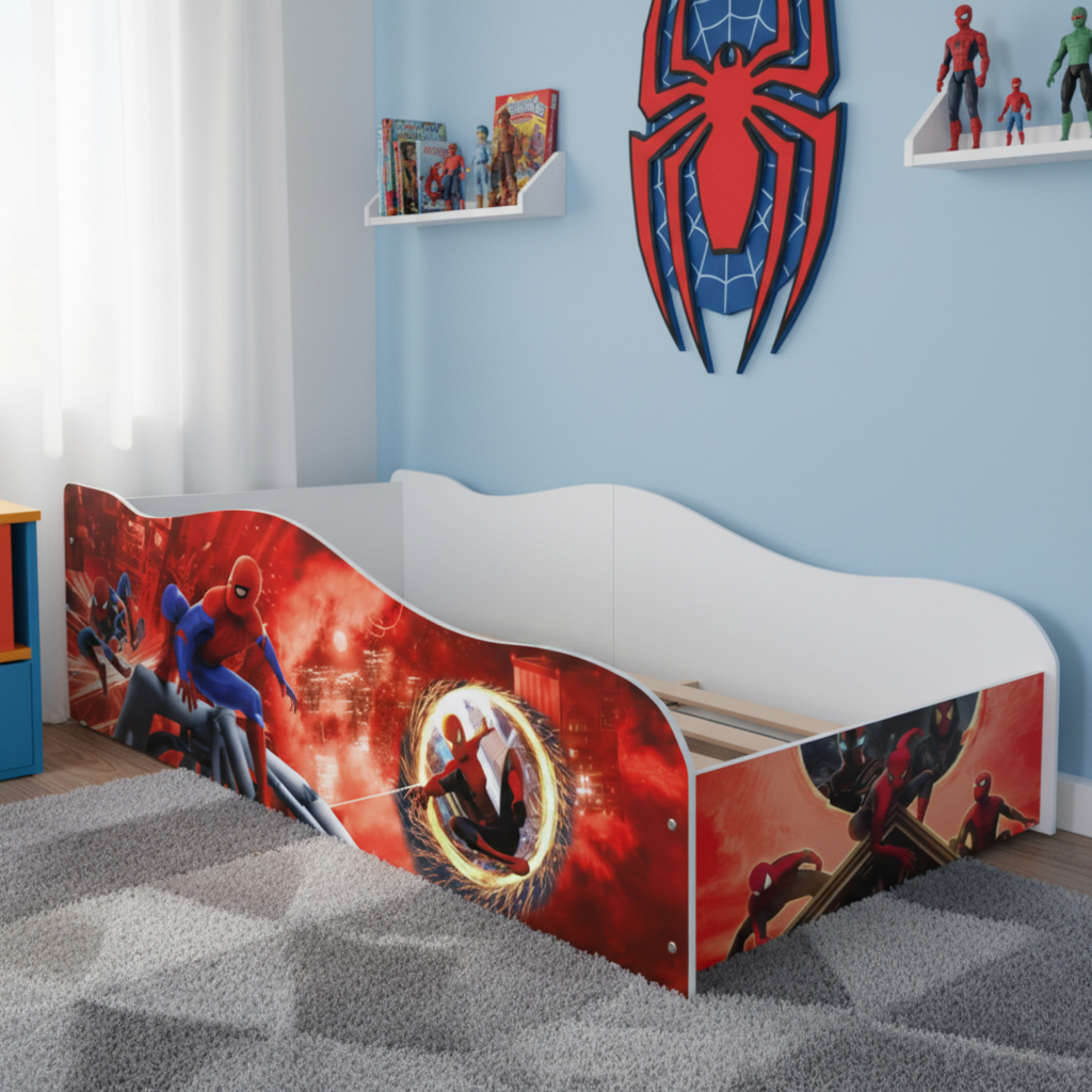 Cama Infantil Homem Aranha SpiderMan Carro 100% MDF Adesivada Heróis Minicama SEM COLCHÃO