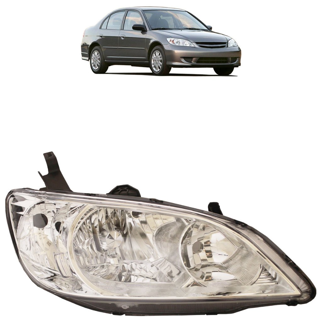 Farol Dianteiro Honda Civic 2004 2005 2006 Máscara Cromada Foco Duplo Lente Lisa Acrilico
