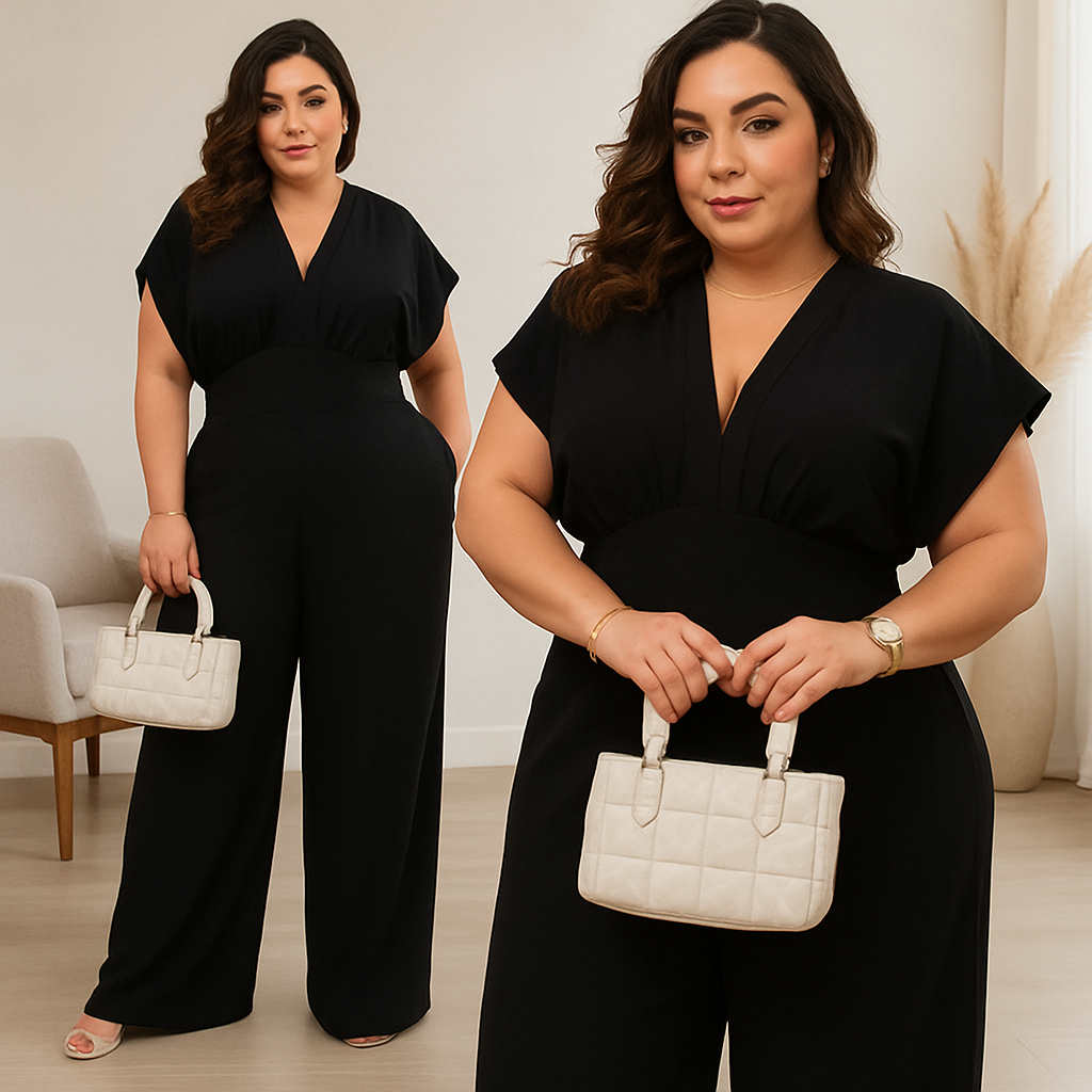 Macacão Longo Plus Size Elegante Confortável Moda Plus Casual Soltinho