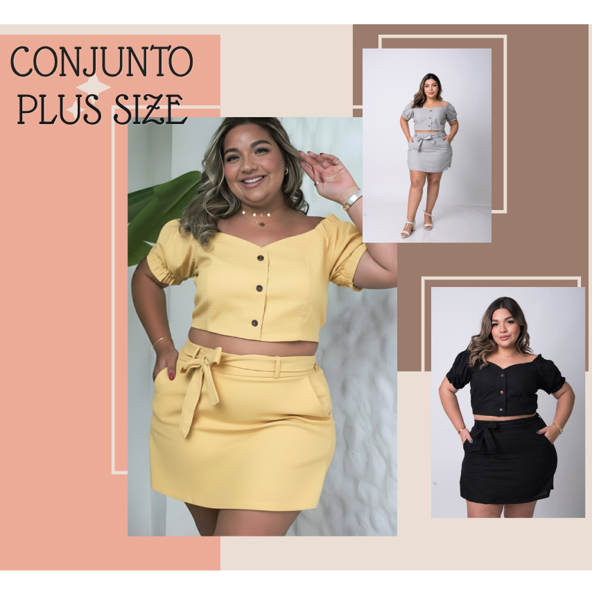 Conjunto Plus Size 2 Peças Feminino – Short Saia e Blusa Moda Casual Confortável em Oferta na Shopee