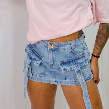 Shorts Saia Cargo Jeans Claro Feminino Moda Verão