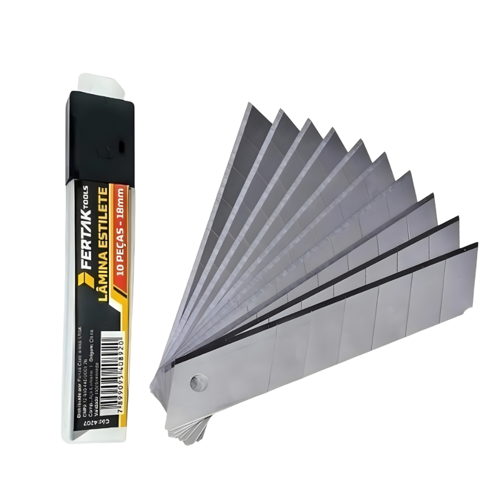 Kit Refil 100 Lâminas para Estilete 18mm Fertak Aço de Alta Qualidade e Corte Preciso