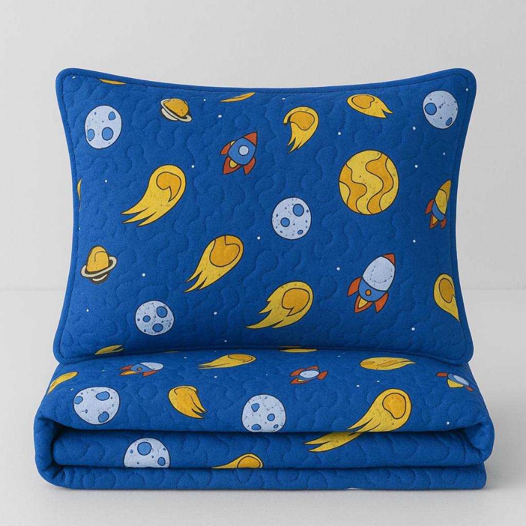 Kit Cobre Leito Azul Com Estampa Do Espaço Sideral Astronauta 02 Peças Infantil Solteiro em Oferta na Shopee
