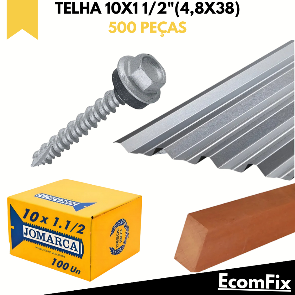Parafuso Para Telha Metalica Zinco Amianto 4.8x38mm Estrutura Madeira - Caixa 500 Peças - JOMARCA